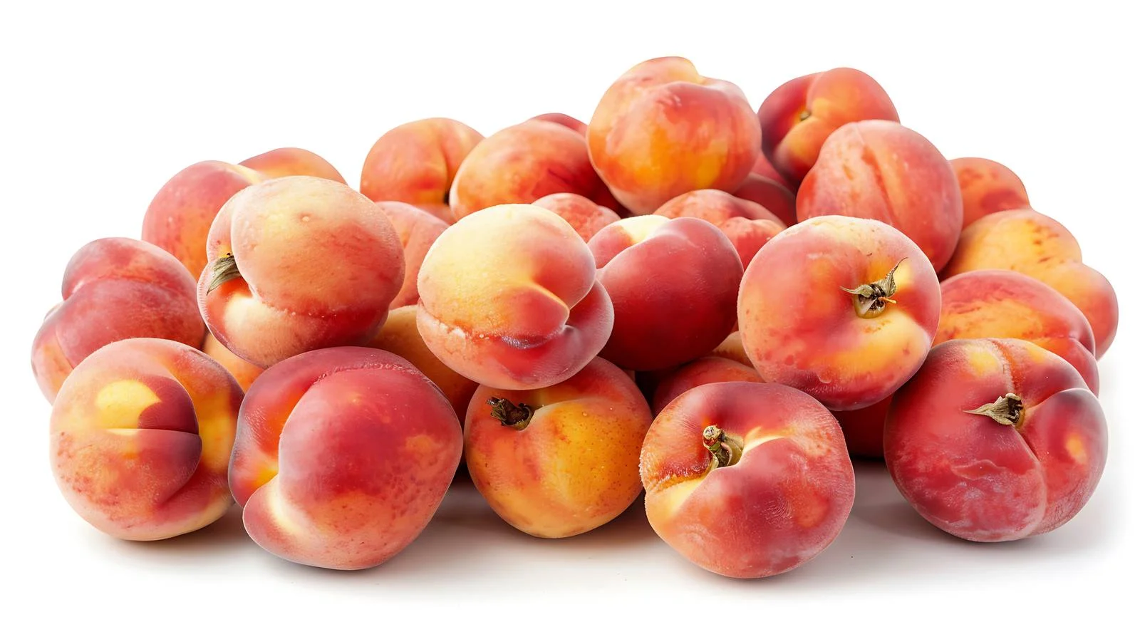 Fresh Flat Peaches Heap on White Background – free heap image from Dotvec