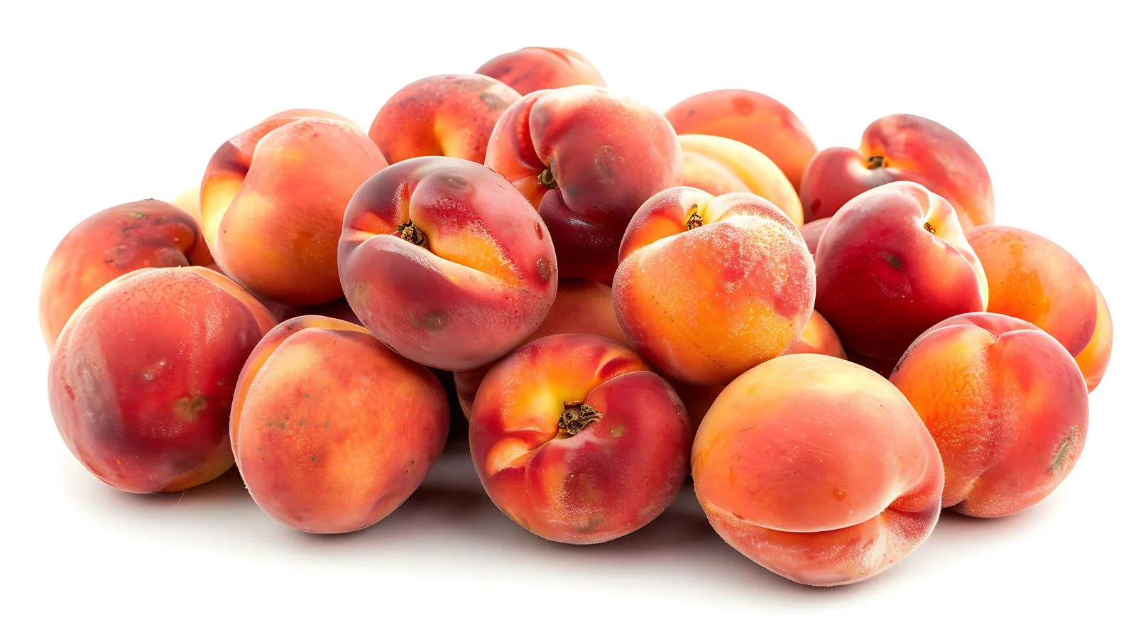 Fresh Pile of Whole Flat Peaches on White Background — free download from Dotvec