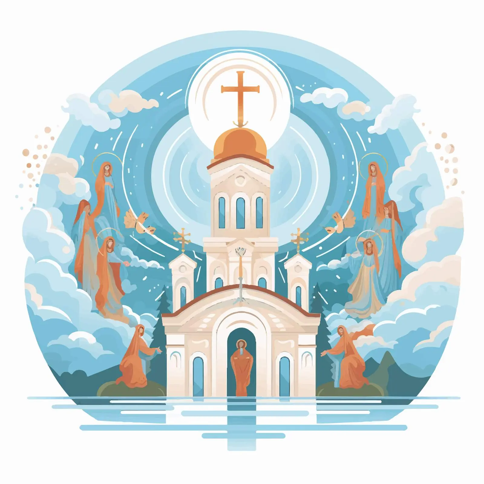 Byzantine Heaven Liturgy Christian Illustration — free download from Dotvec