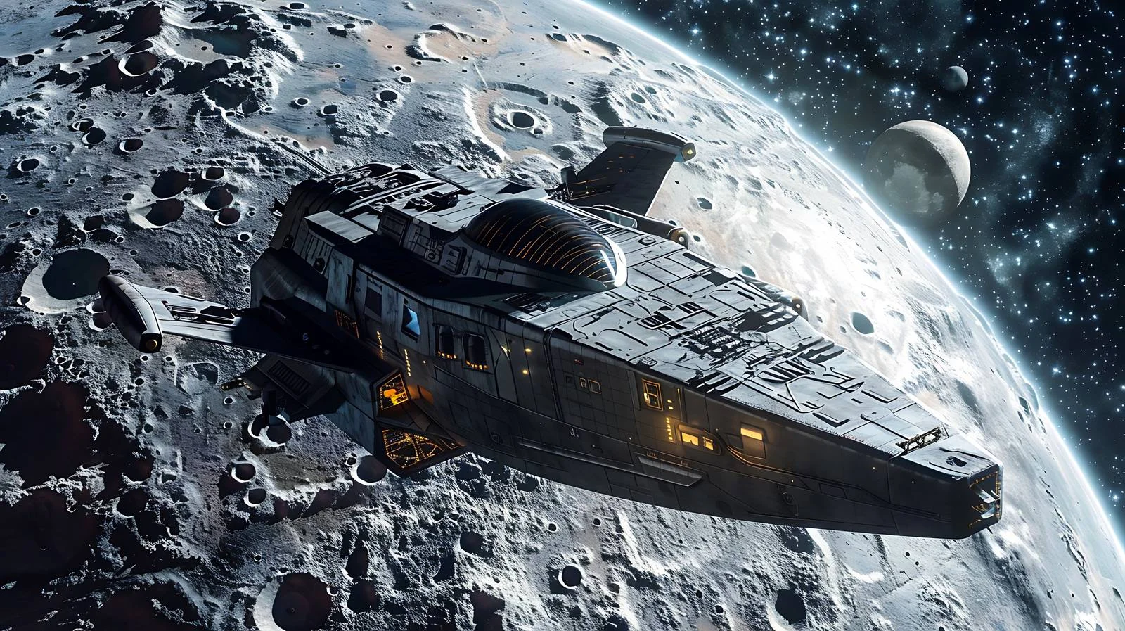 Interstellar Starship in Moonlit Space — free download from Dotvec