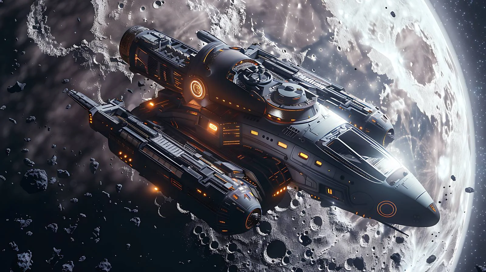 Interstellar Starship on Moon Background — free download from Dotvec