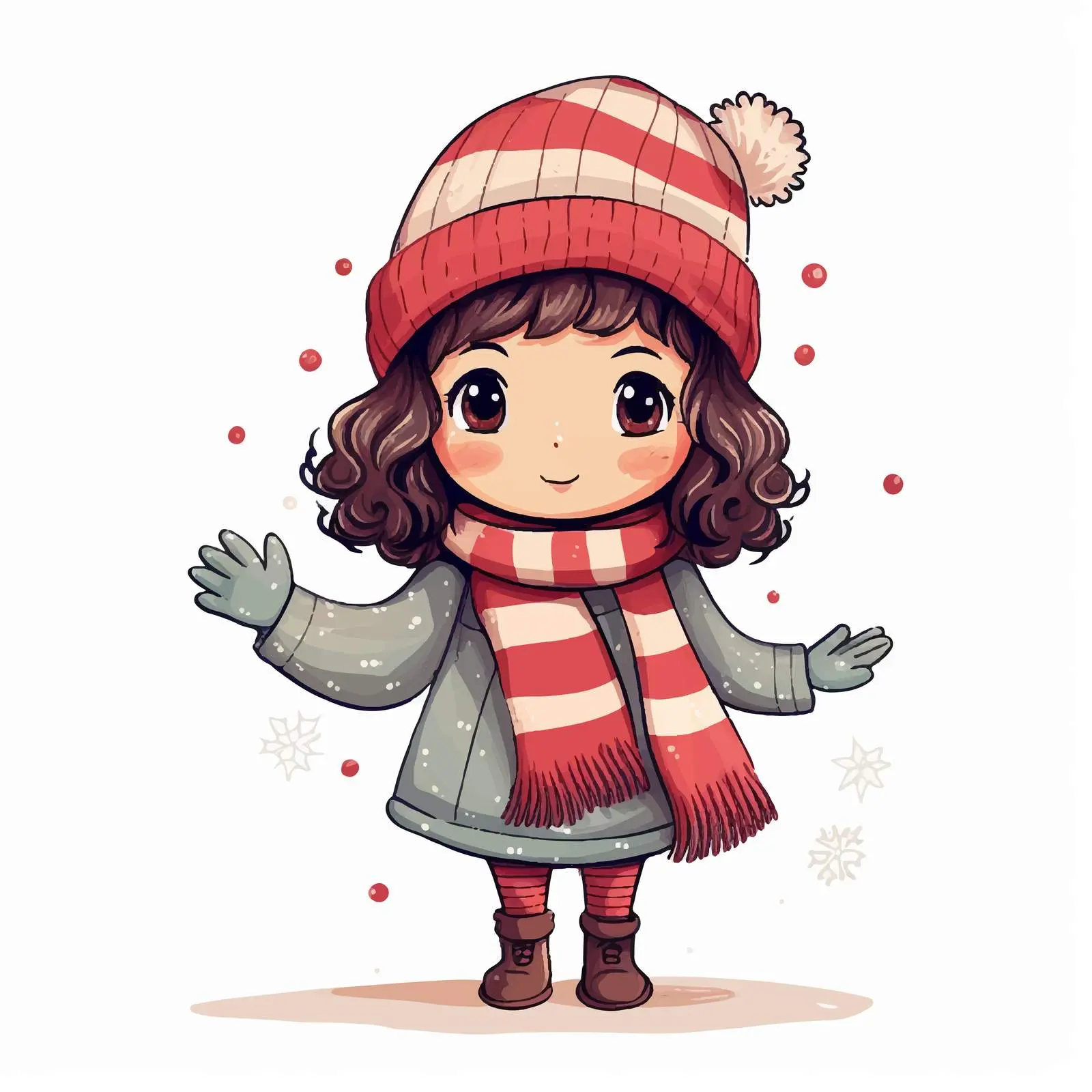 Waving Girl Christmas Character Design Doodle — free download from Dotvec