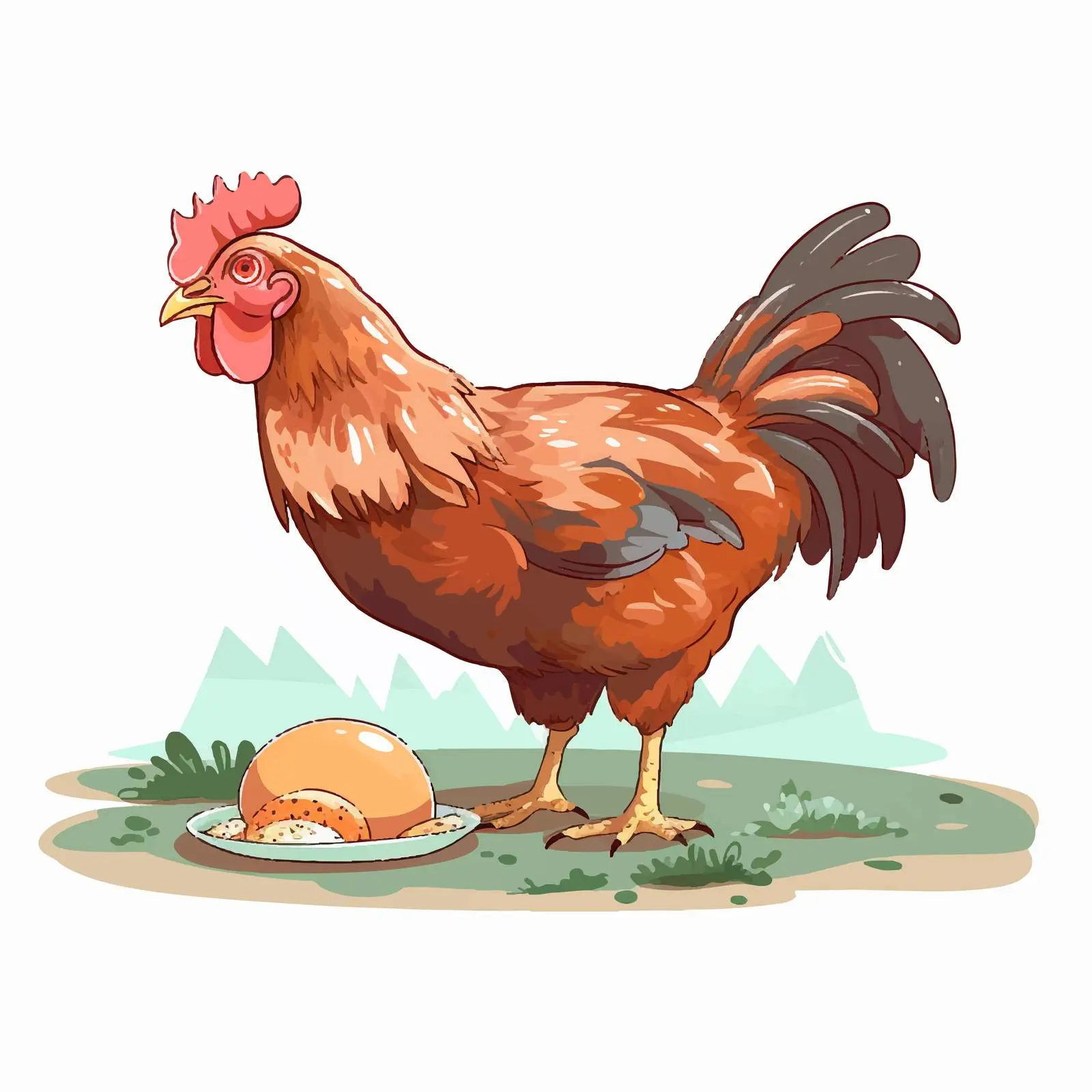Cartoon Vector Illustration of a Hen Eating — free download from Dotvec