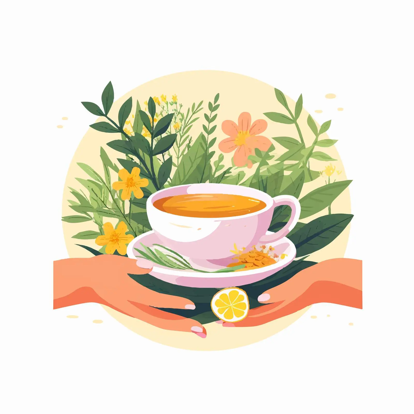 Female Hand Holding Herbal Tea Cup and Saucer — free download from Dotvec