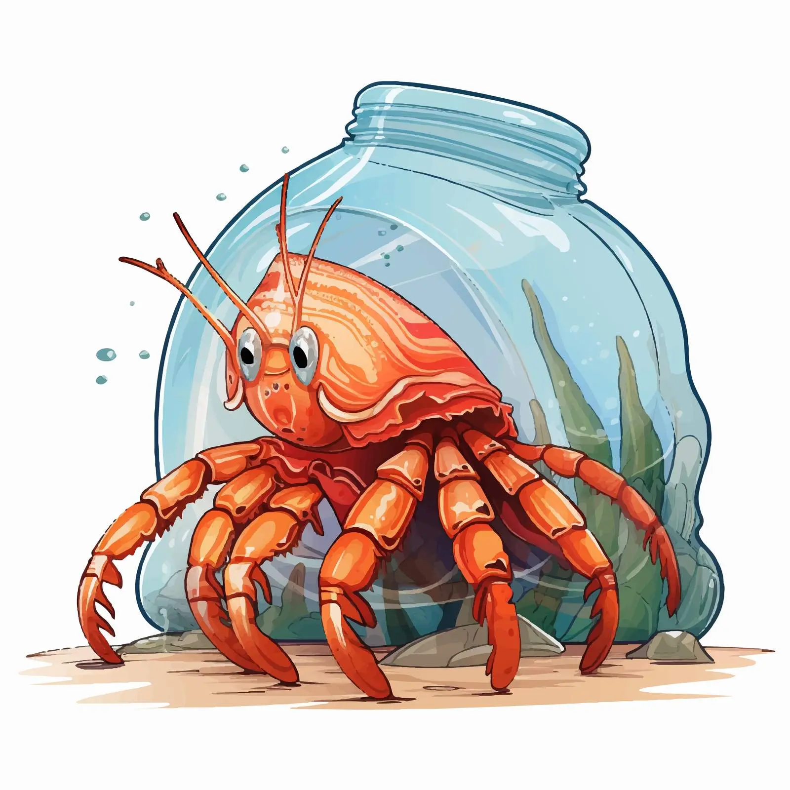 Hermit Crab Adapting to Pollution with Plastic Bottle — free download from Dotvec