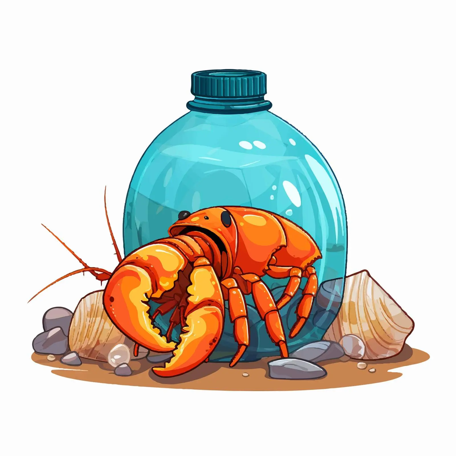Hermit Crab Using Plastic Bottle as Shell — free download from Dotvec