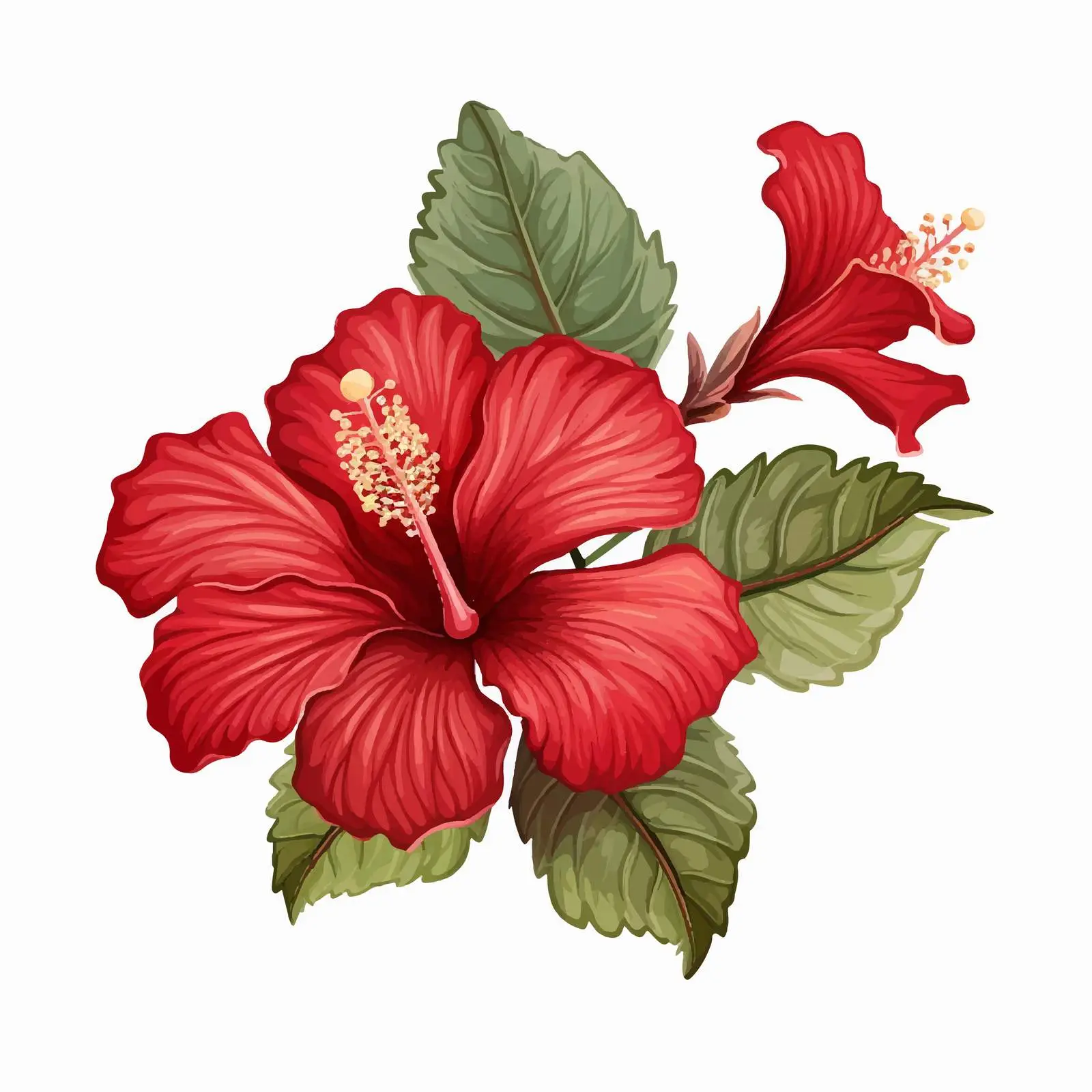 Red Hibiscus Bud and Leaf Illustration – free hibiscus image from Dotvec