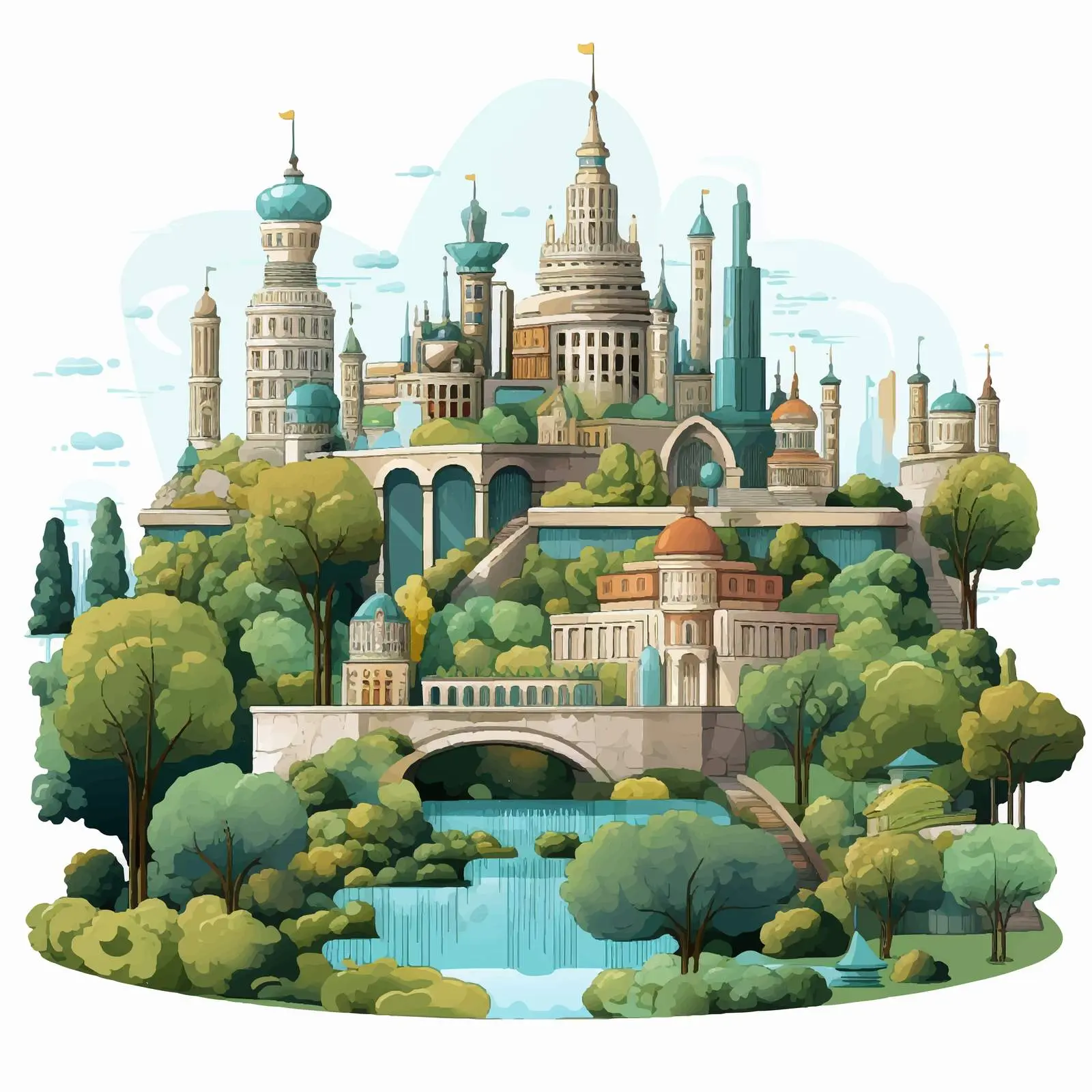 Cartoon Vector of Tall Buildings in Park — free download from Dotvec