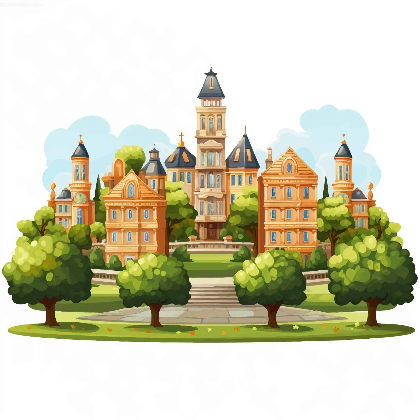 Cartoon Vector of High Buildings in Park — free download from Dotvec