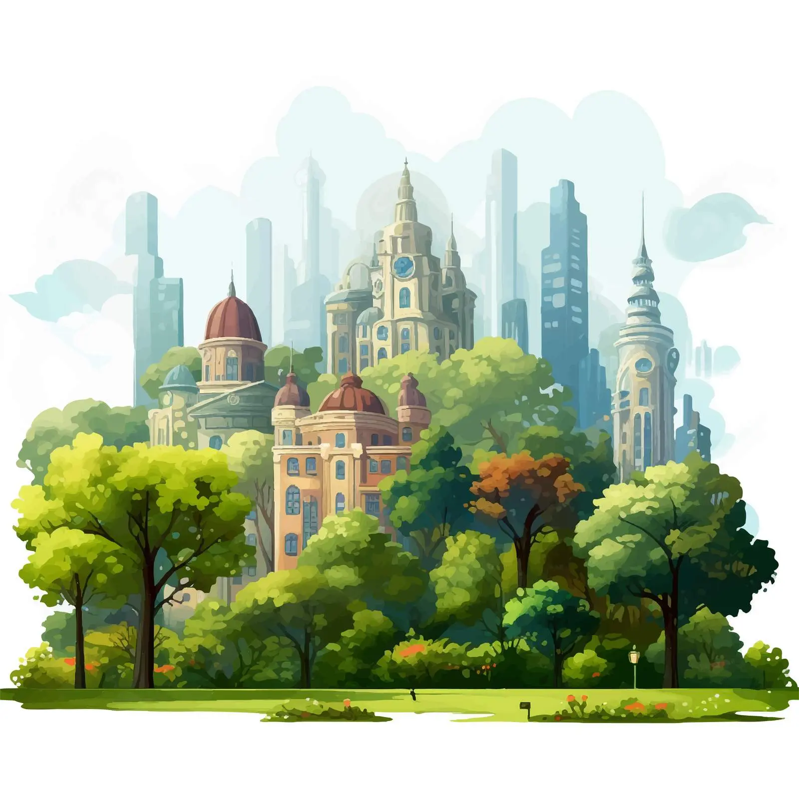 High Buildings in Park Vector Illustration — free download from Dotvec