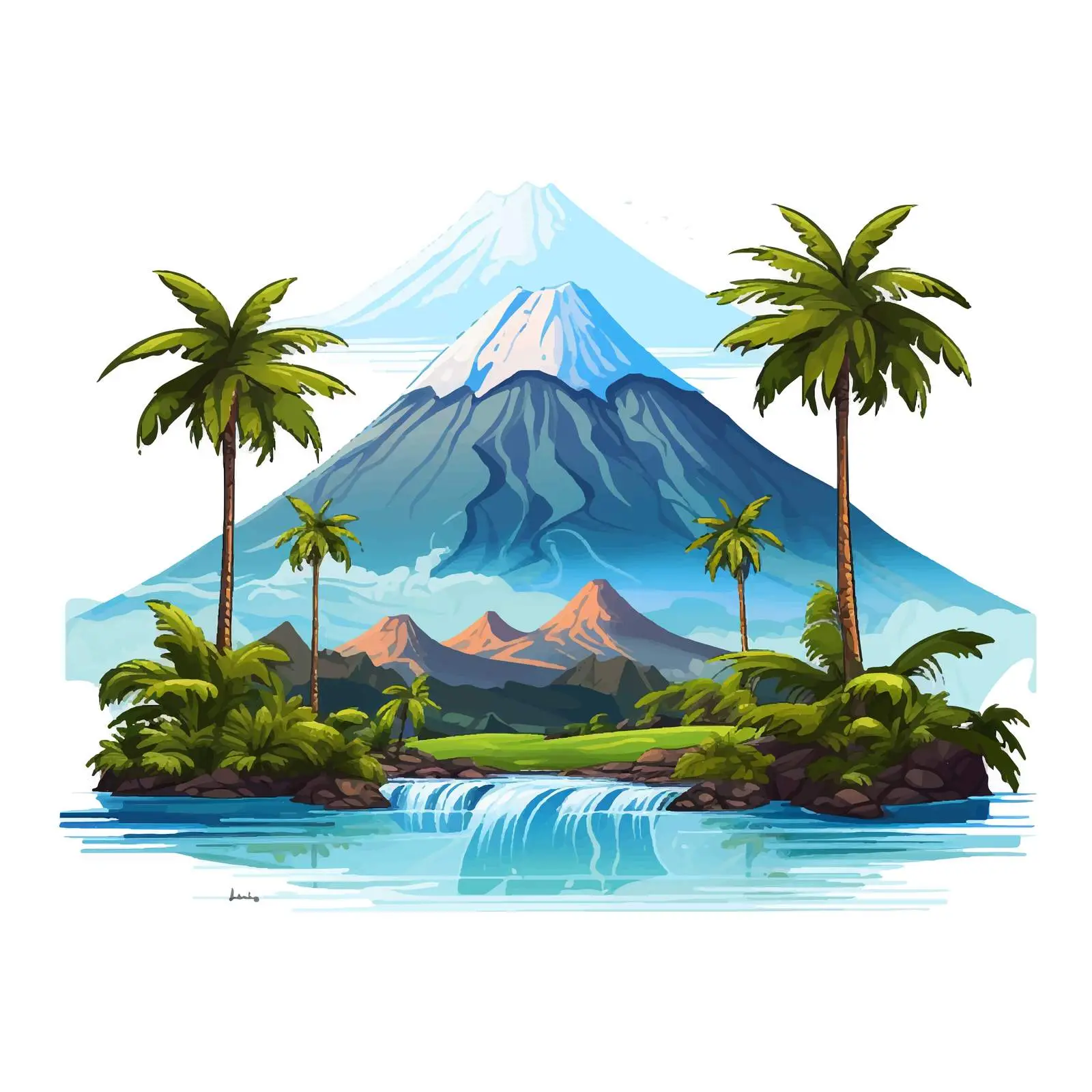 Remote Korean Island Mountain with Palm Trees — free download from Dotvec