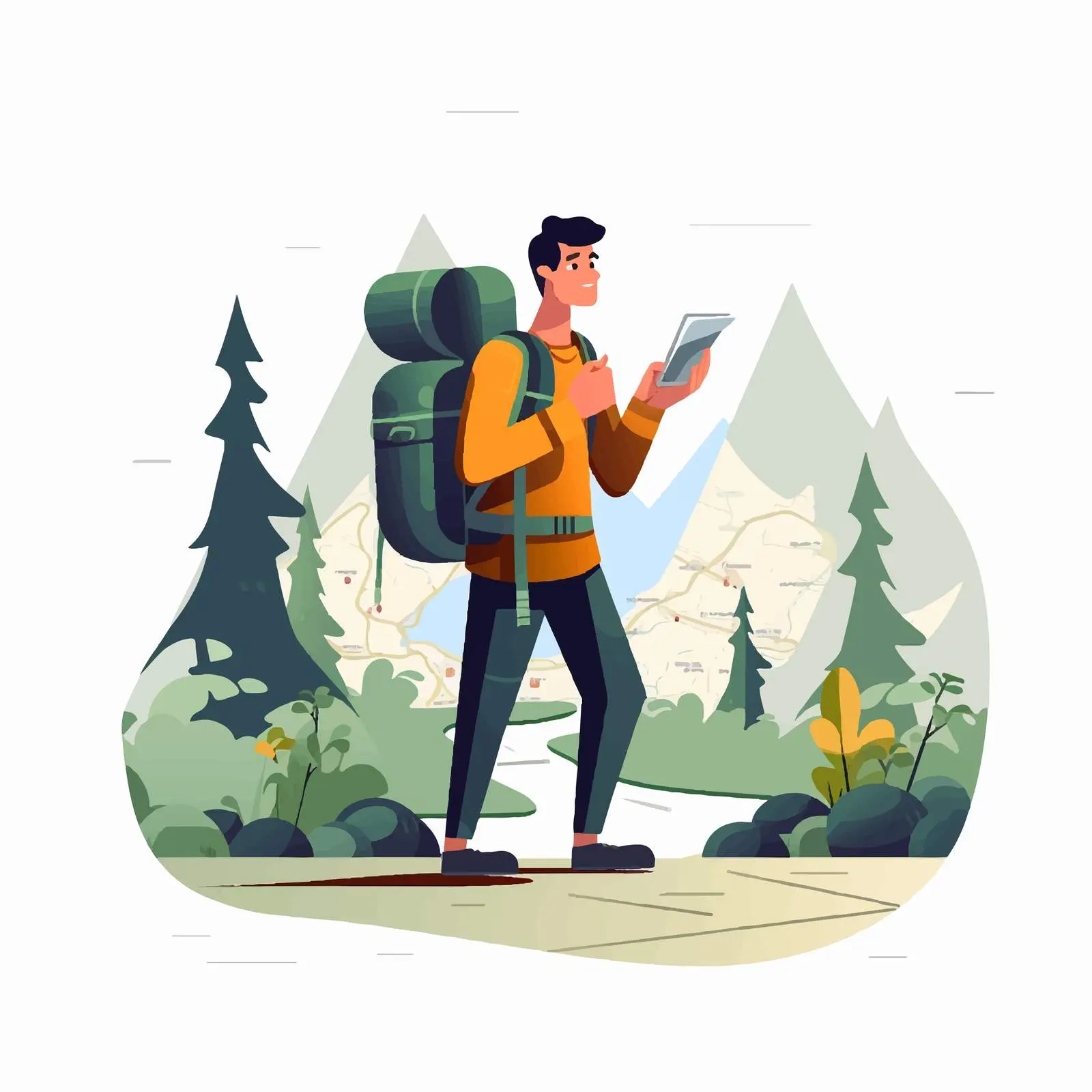 Lost Hiker with Map in Nature — free download from Dotvec