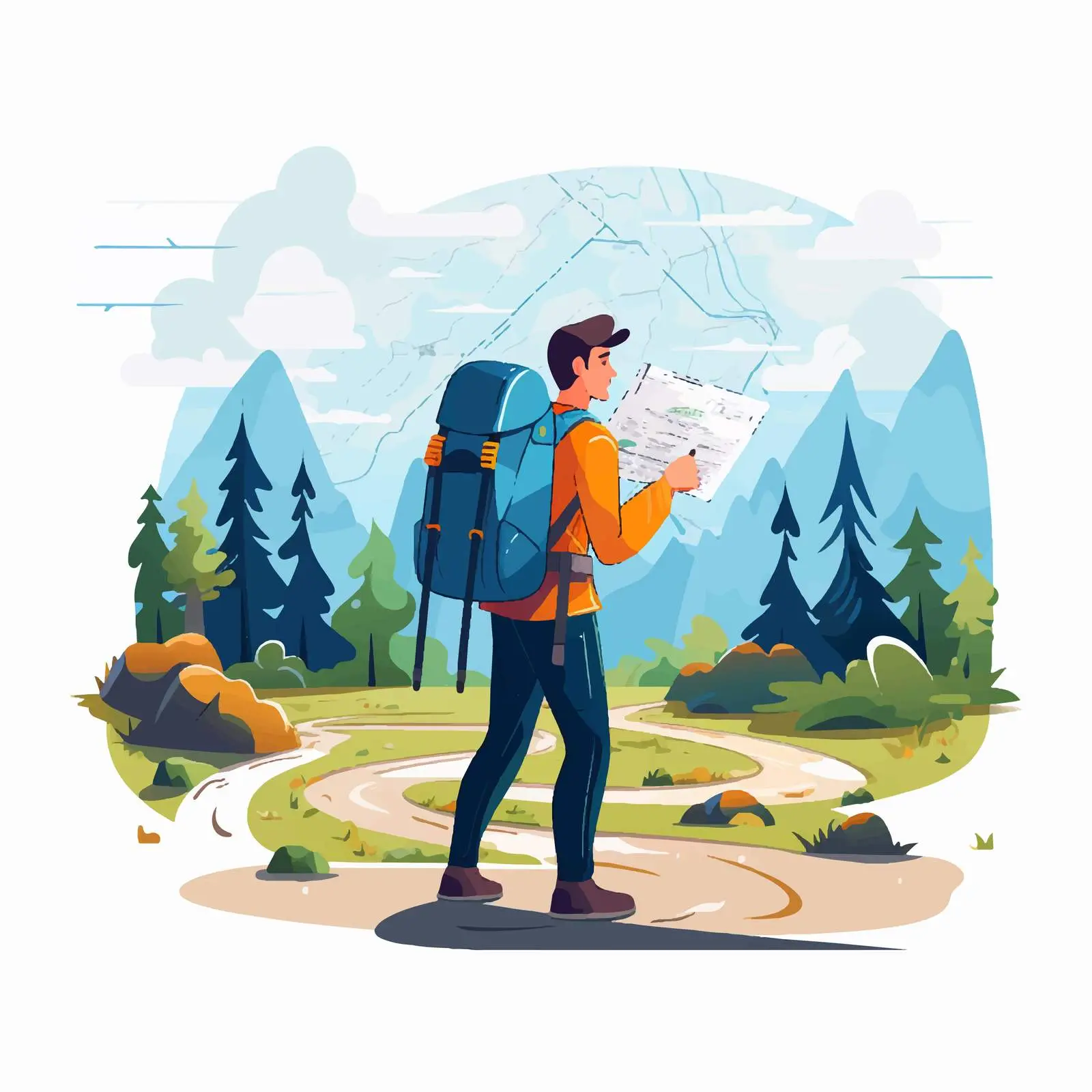 Lost Hiker with Map in Nature — free download from Dotvec