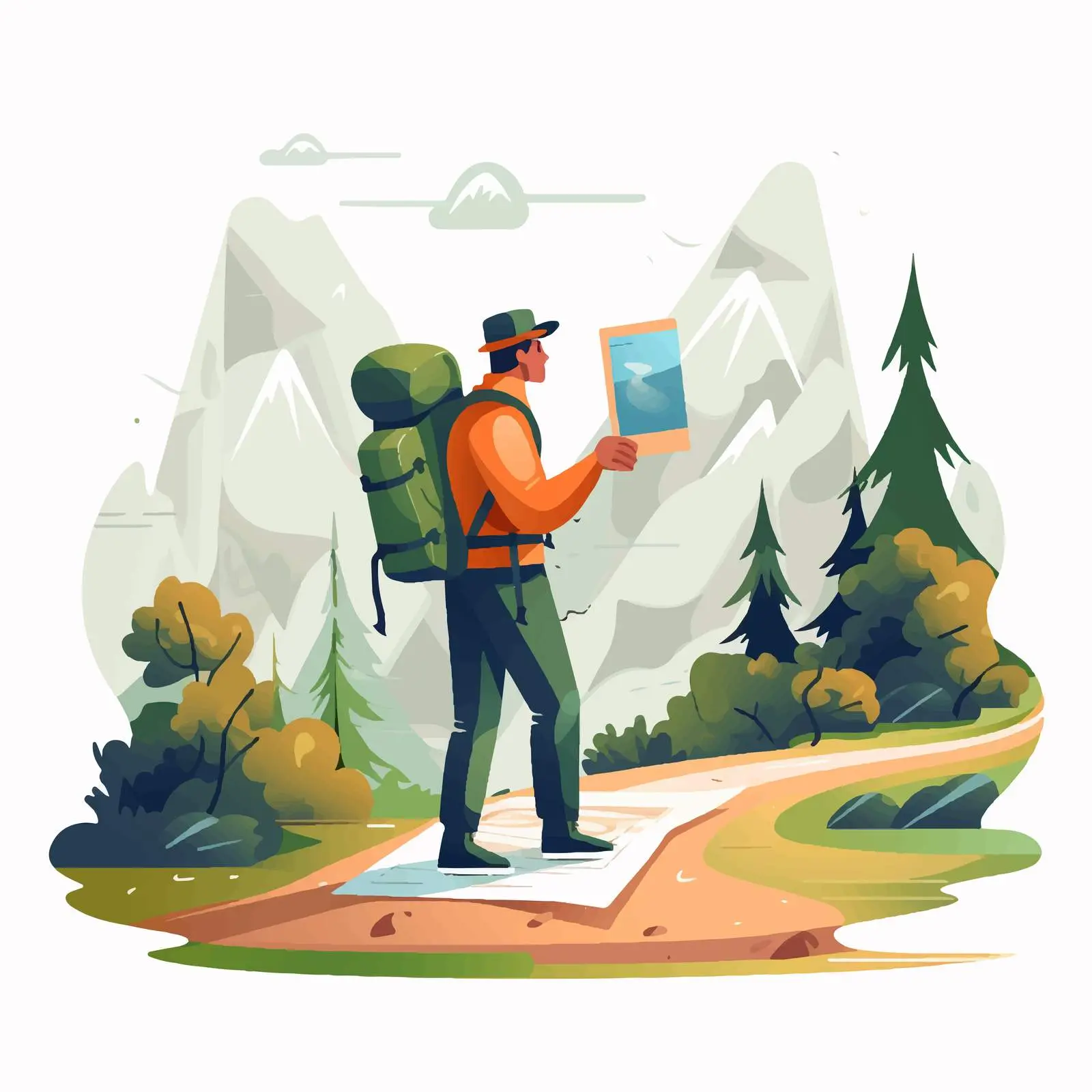 Lost Hiker with Map in Nature — free download from Dotvec