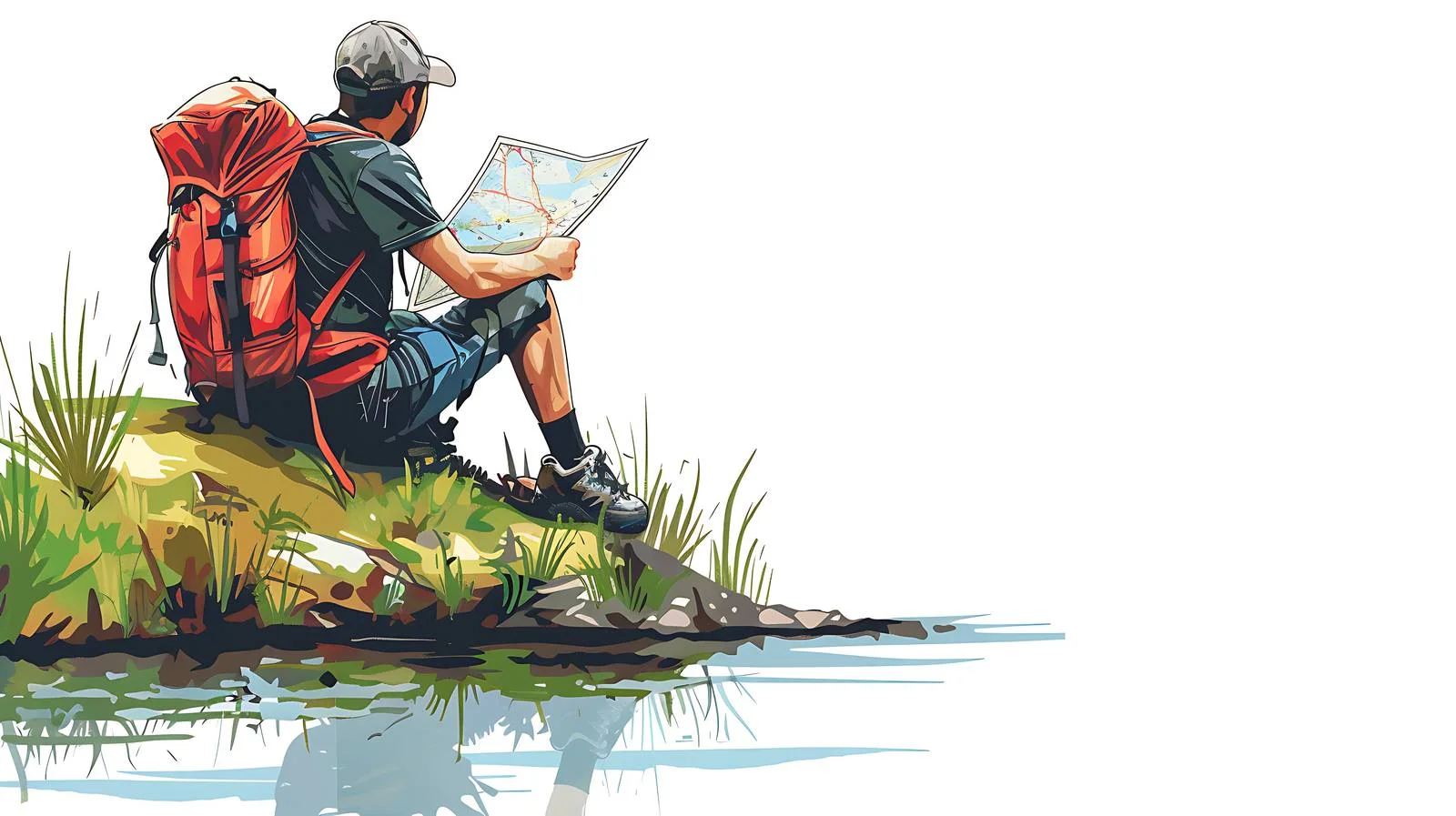 Adventurous Hiker Mapping at Riverbank — free download from Dotvec