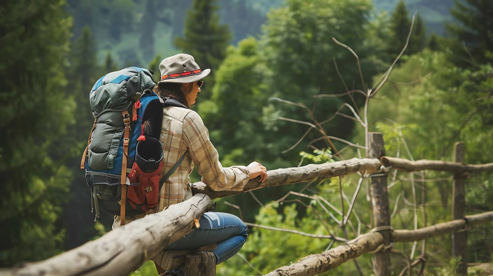 Serene Hiker Resting on Wooden Fence — free download from Dotvec