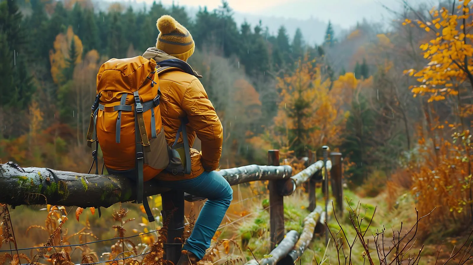 Serene Hiker Resting on Vintage Fence — free download from Dotvec