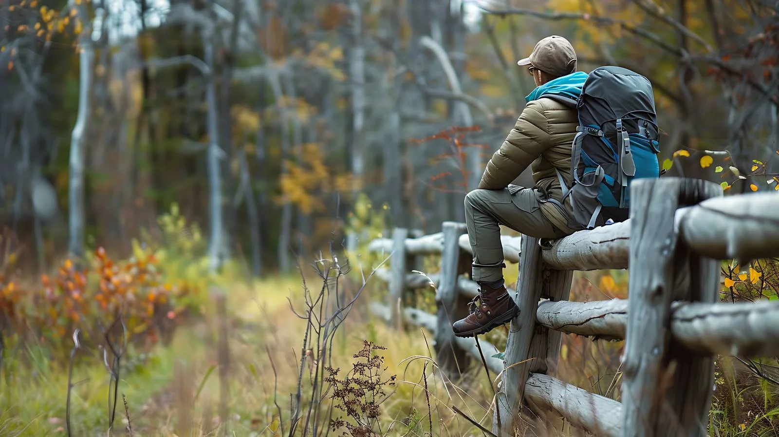 Serene Hiker Resting on Wooden Fence — free download from Dotvec