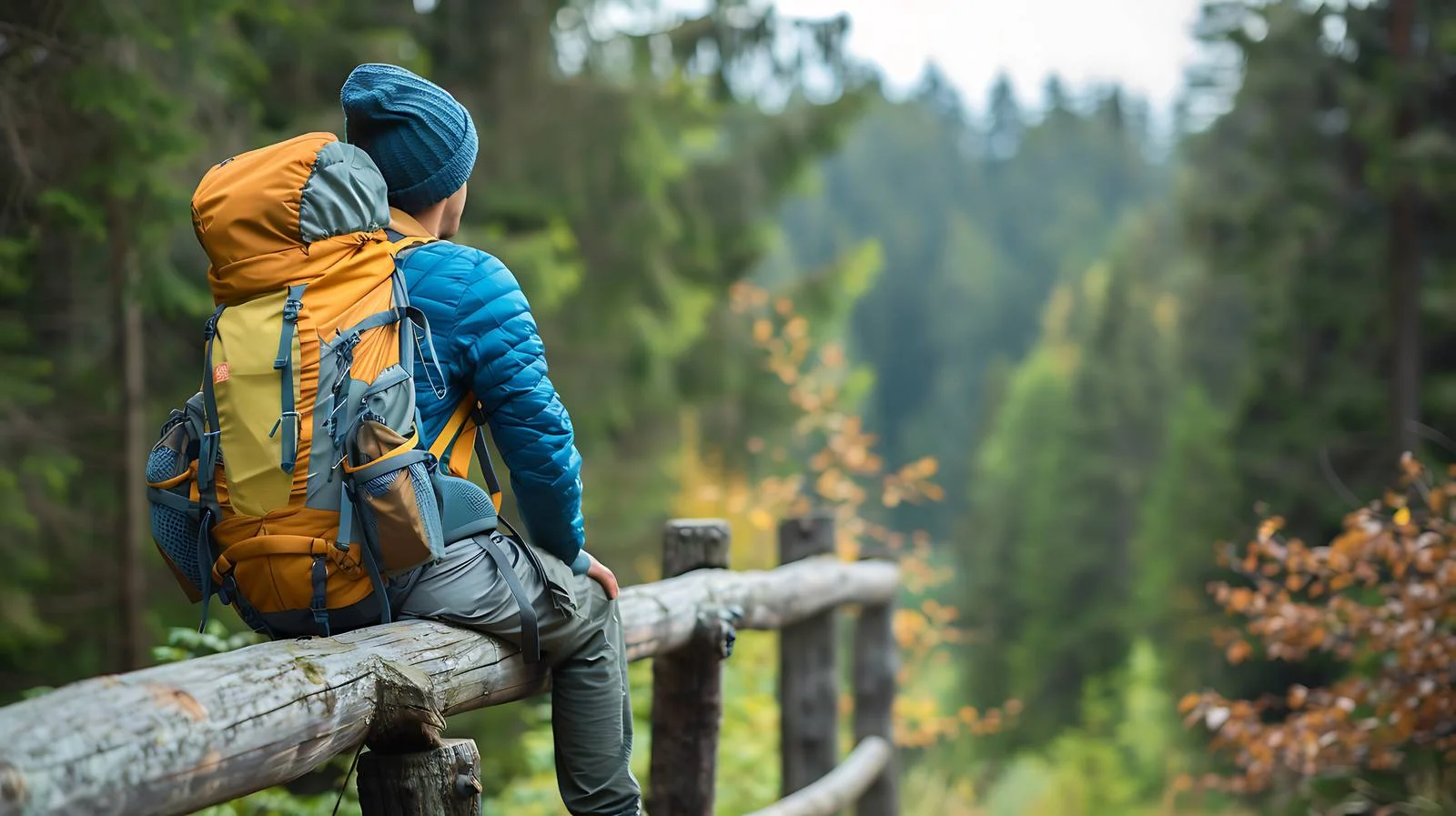 Serene Hiker Resting on Wooden Fence — free download from Dotvec