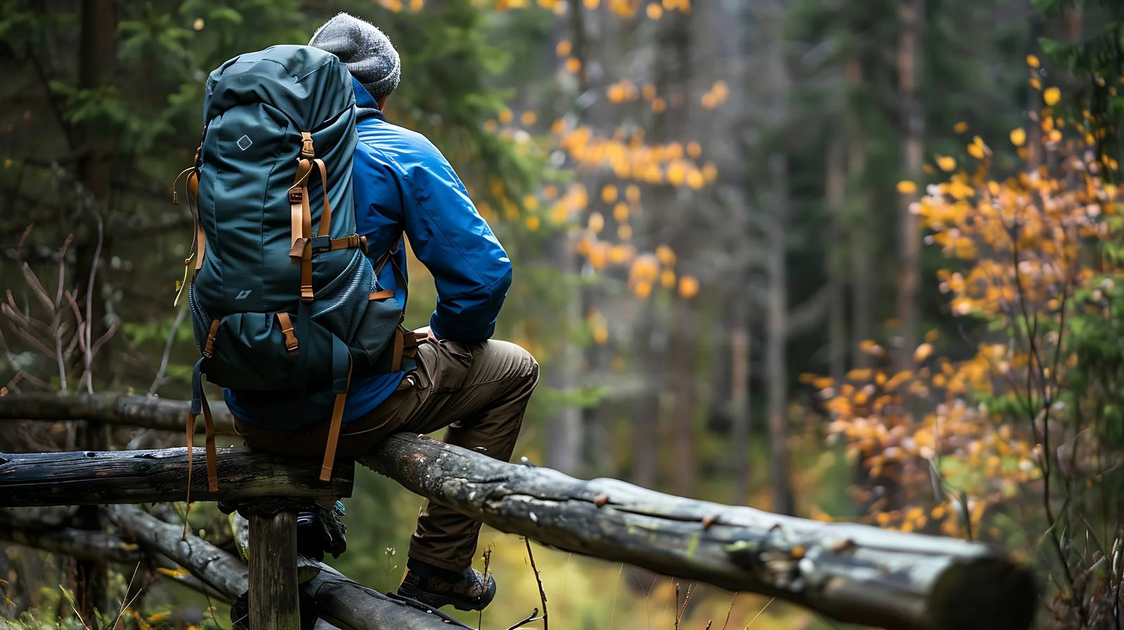 Serene Hiker Resting on Wooden Fence — free download from Dotvec
