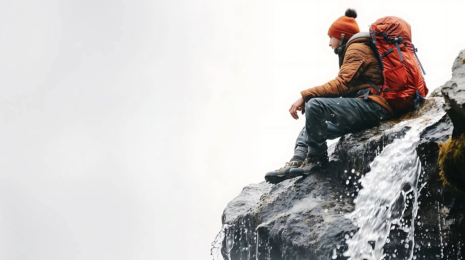 Tranquil Hiker Resting by Waterfall — free download from Dotvec