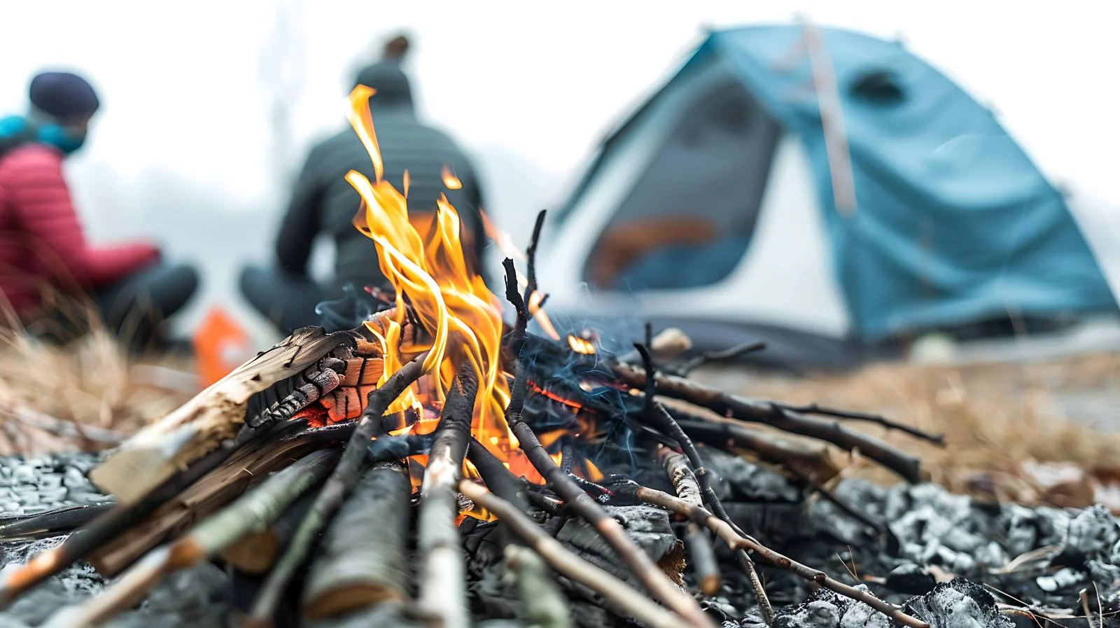Hikers Enjoying Campfire at Tent Site – free bonfire image from Dotvec