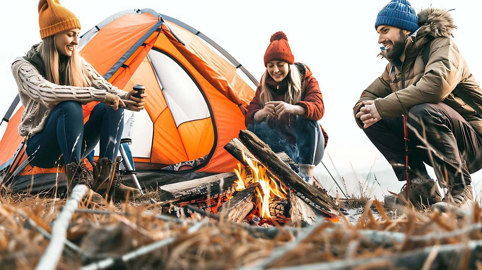 Outdoor Hikers Enjoying Campfire by Tent – free bonfire image from Dotvec