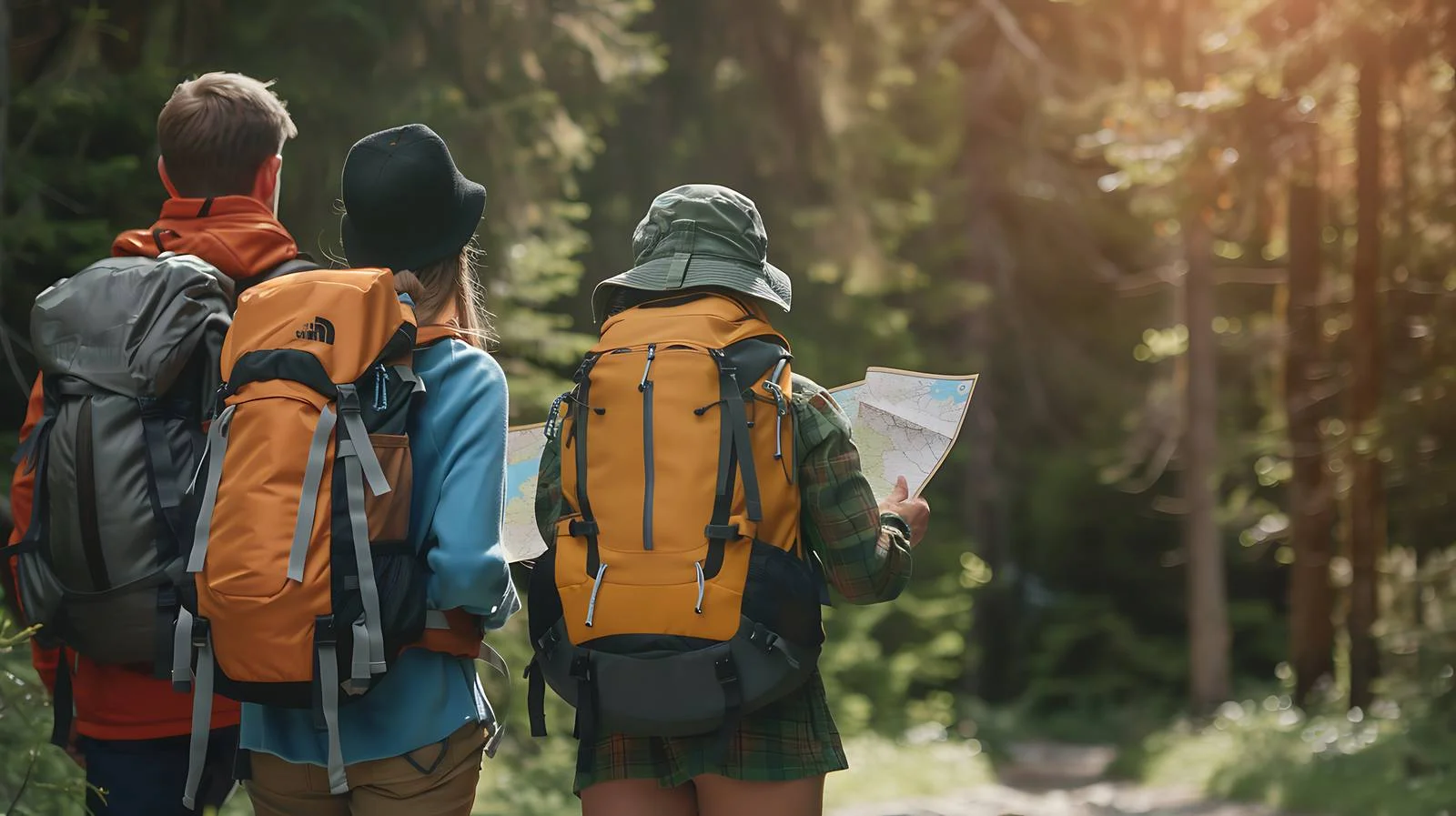 Hikers Navigation in Forest with Map — free download from Dotvec