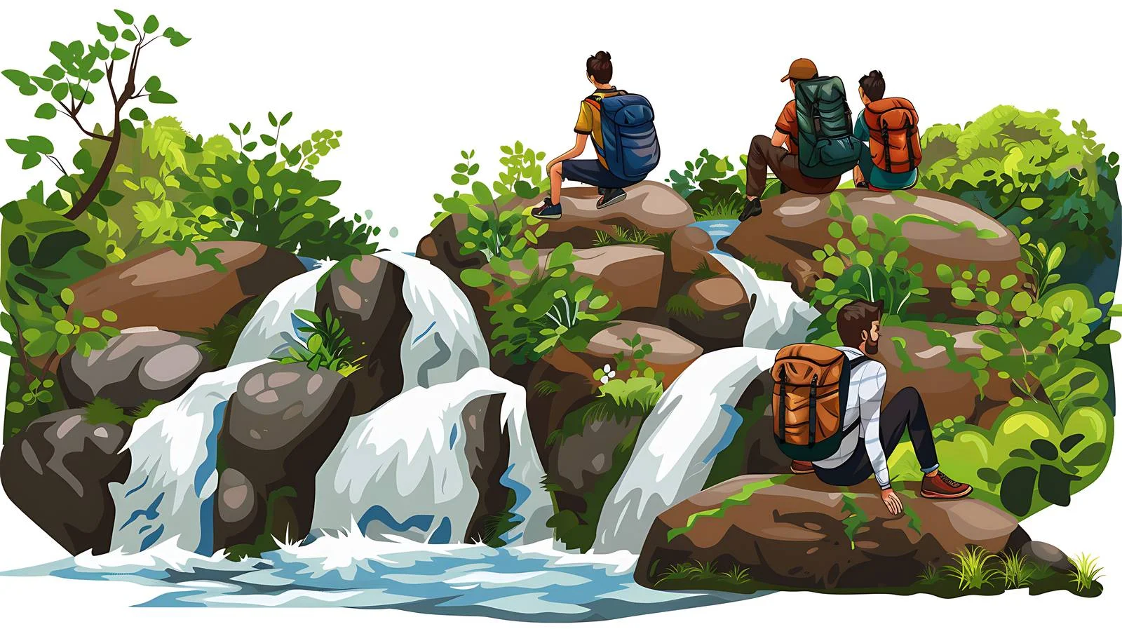 Resting Hikers by Stream — free download from Dotvec