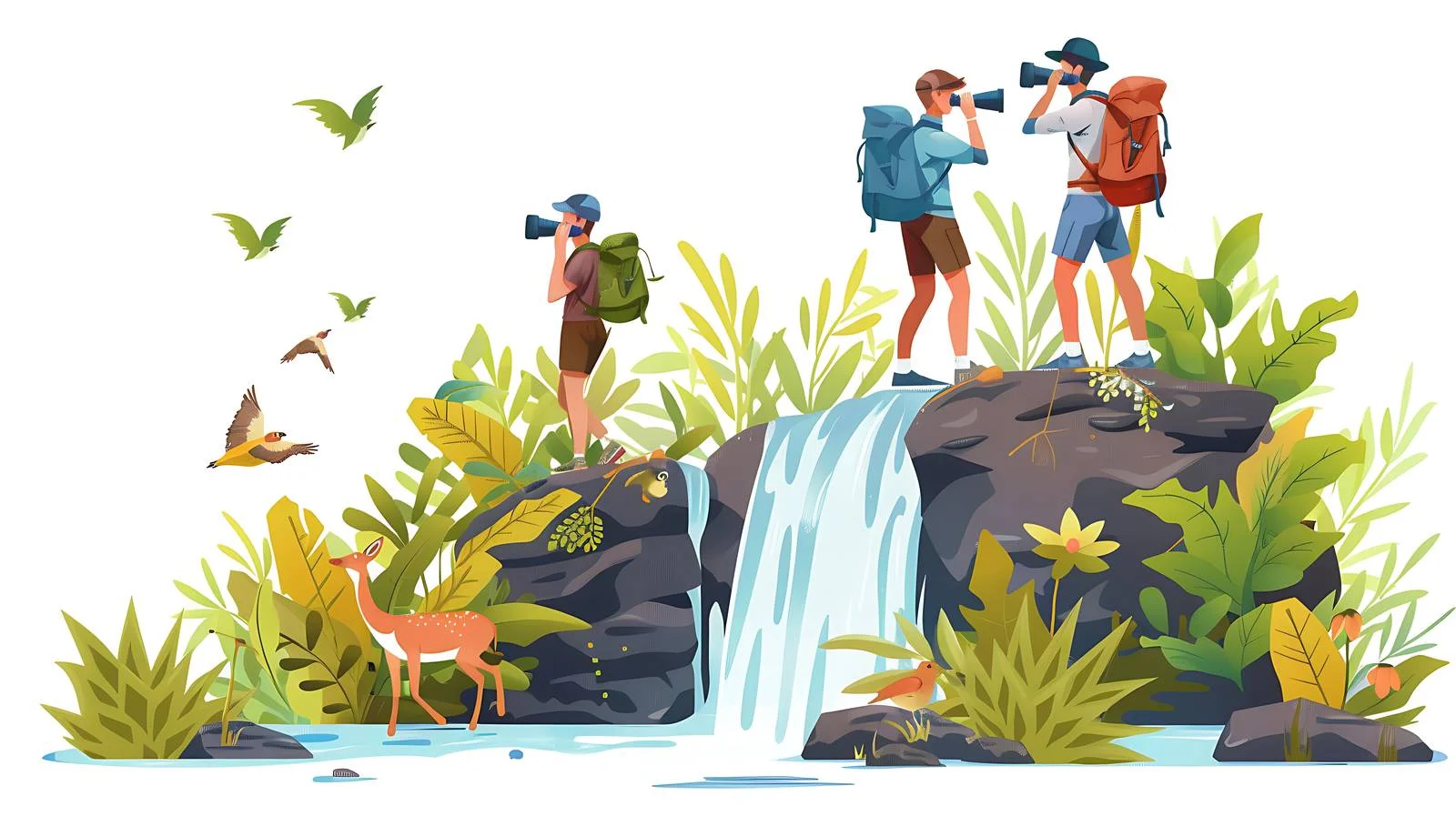 Hikers Using Binoculars on Rock Formation — free download from Dotvec