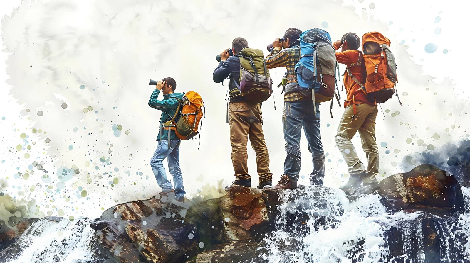 Hikers Using Binoculars on Rock Formation — free download from Dotvec