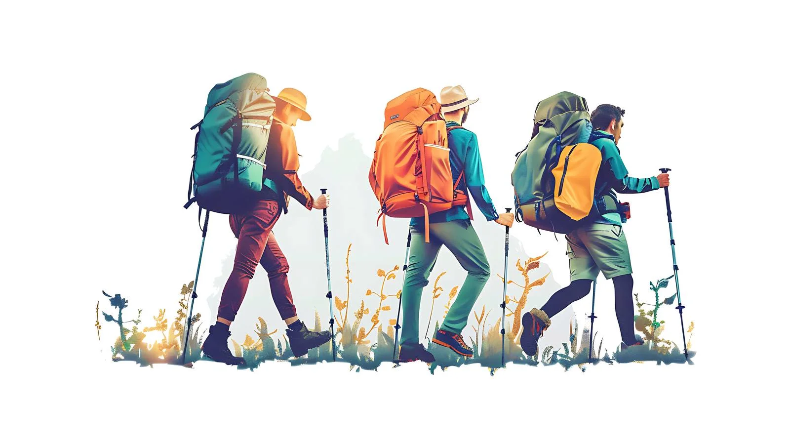 Experienced Hikers with Trekking Pole Backpacks — free download from Dotvec