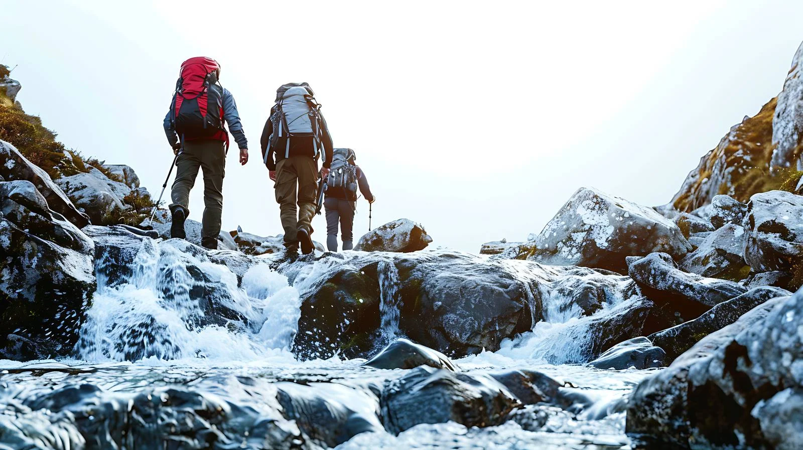 Hikers Crossing Stream on Rocks — free download from Dotvec