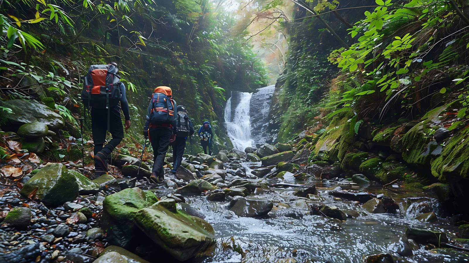 Hikers on Stream Rocks Traverse — free download from Dotvec