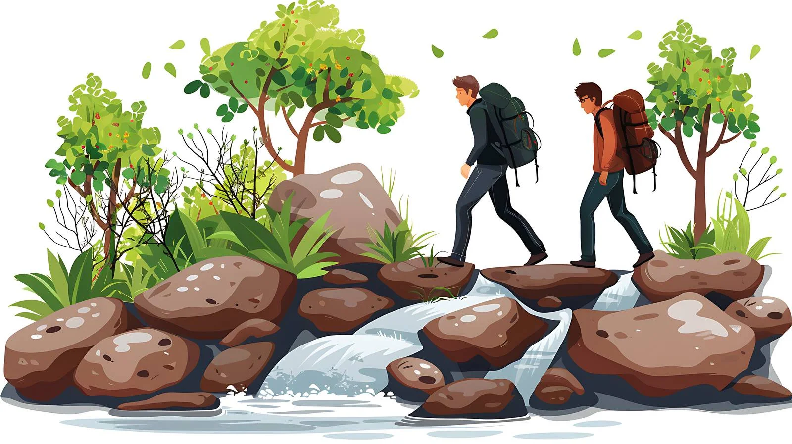 Hikers Crossing Stream on Rocks — free download from Dotvec