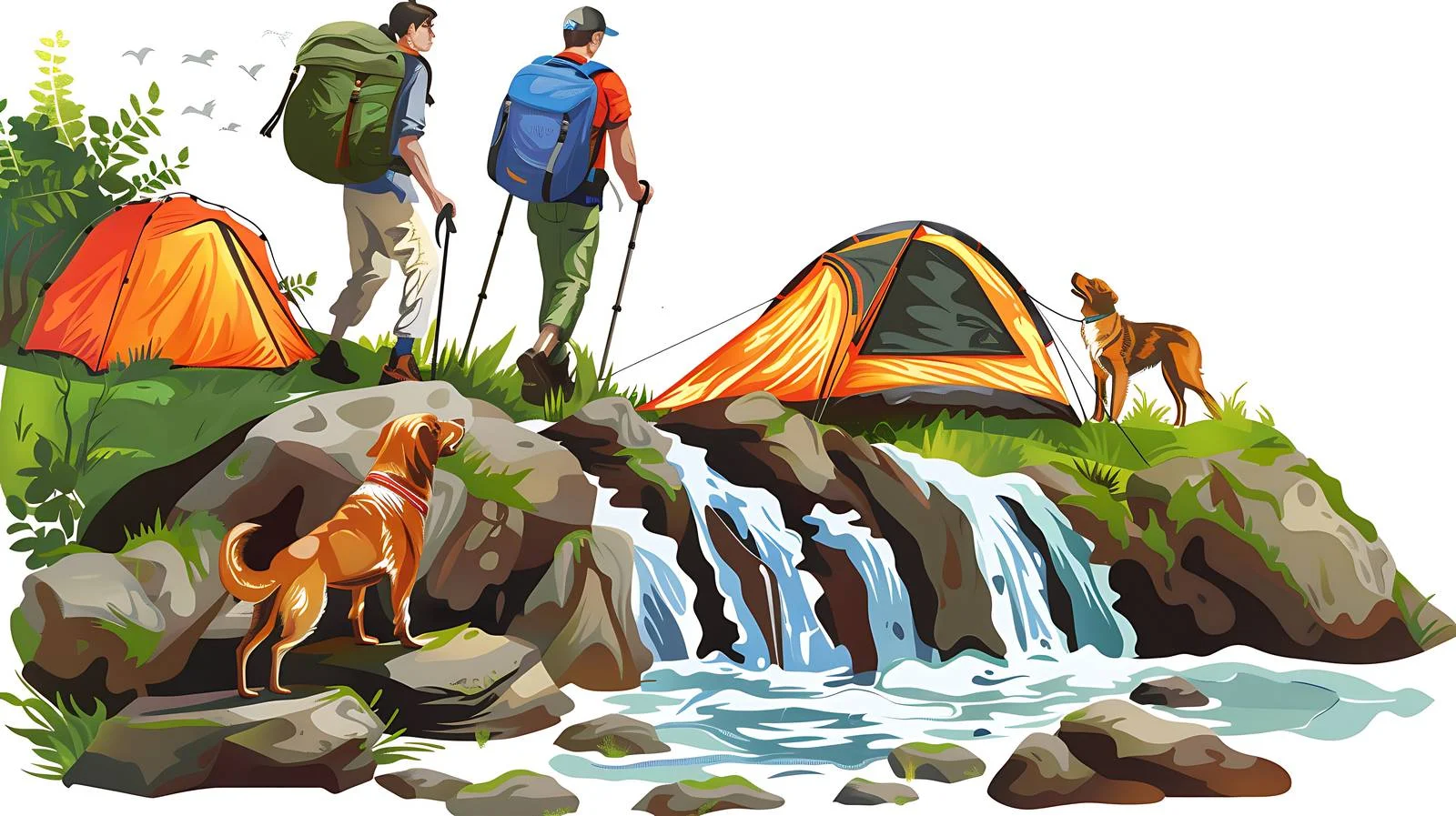 Hikers Cross Stream with Dog — free download from Dotvec