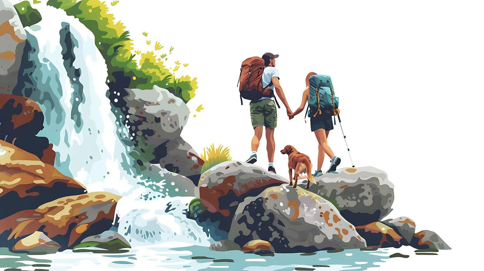 Hiking with Dog Along Water Stream — free download from Dotvec