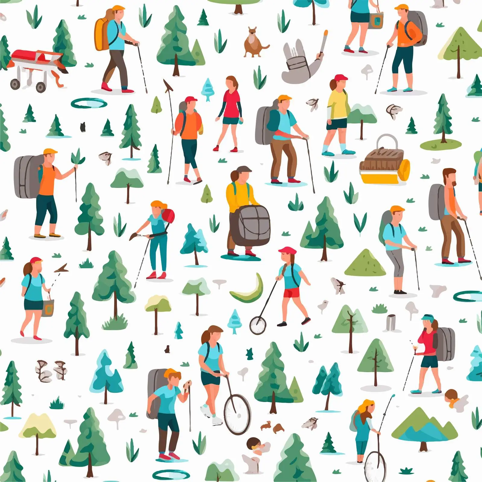 Seamless Pattern of Hiking and Camping Tourists — free download from Dotvec