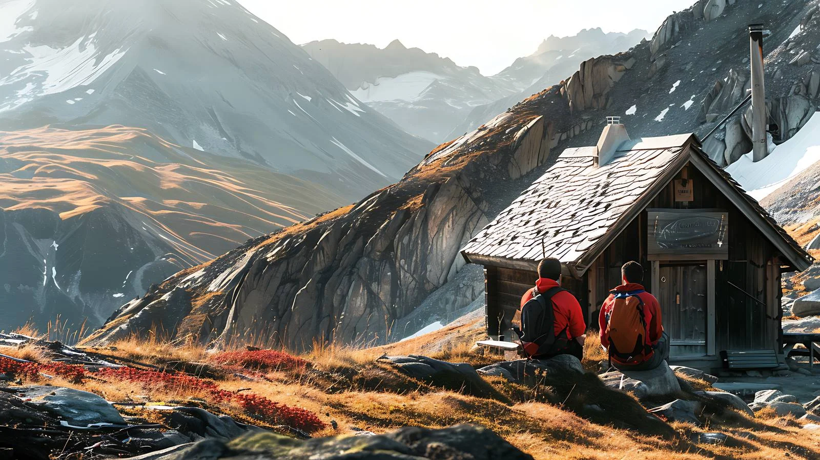 Mountain Hut Sitting Couple Portrait — free download from Dotvec