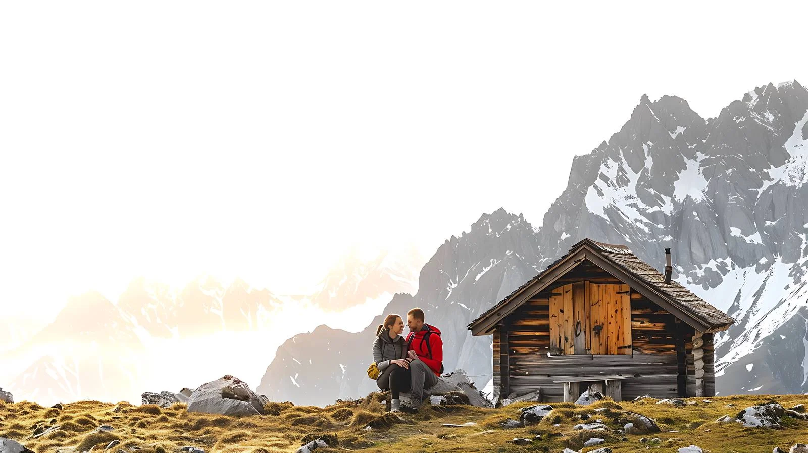 Hiking Couple Resting at Mountain Hut — free download from Dotvec