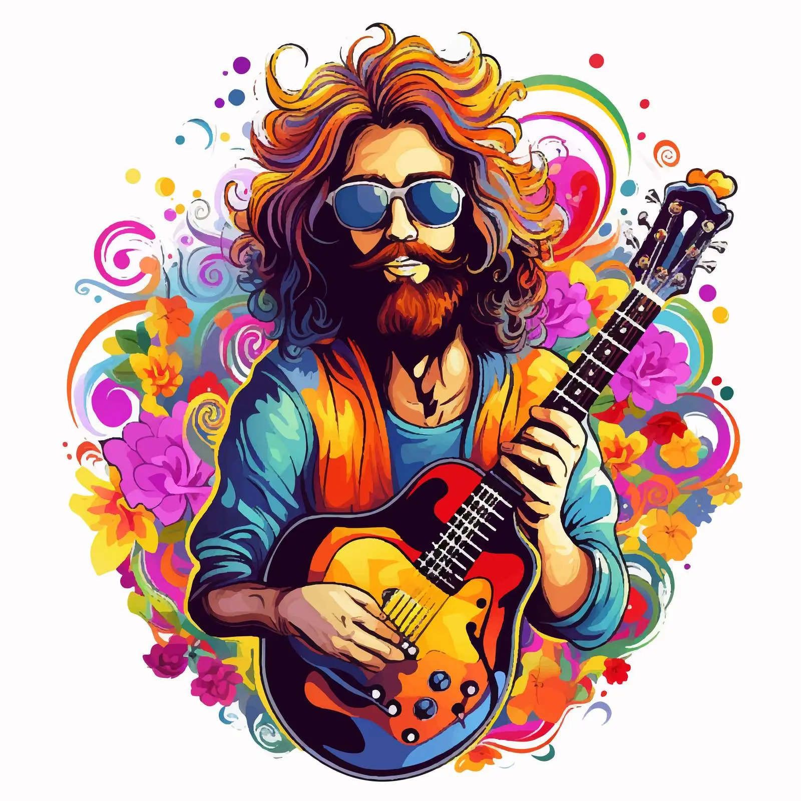 Vibrant Hippie Character with Musical Elements — free download from Dotvec