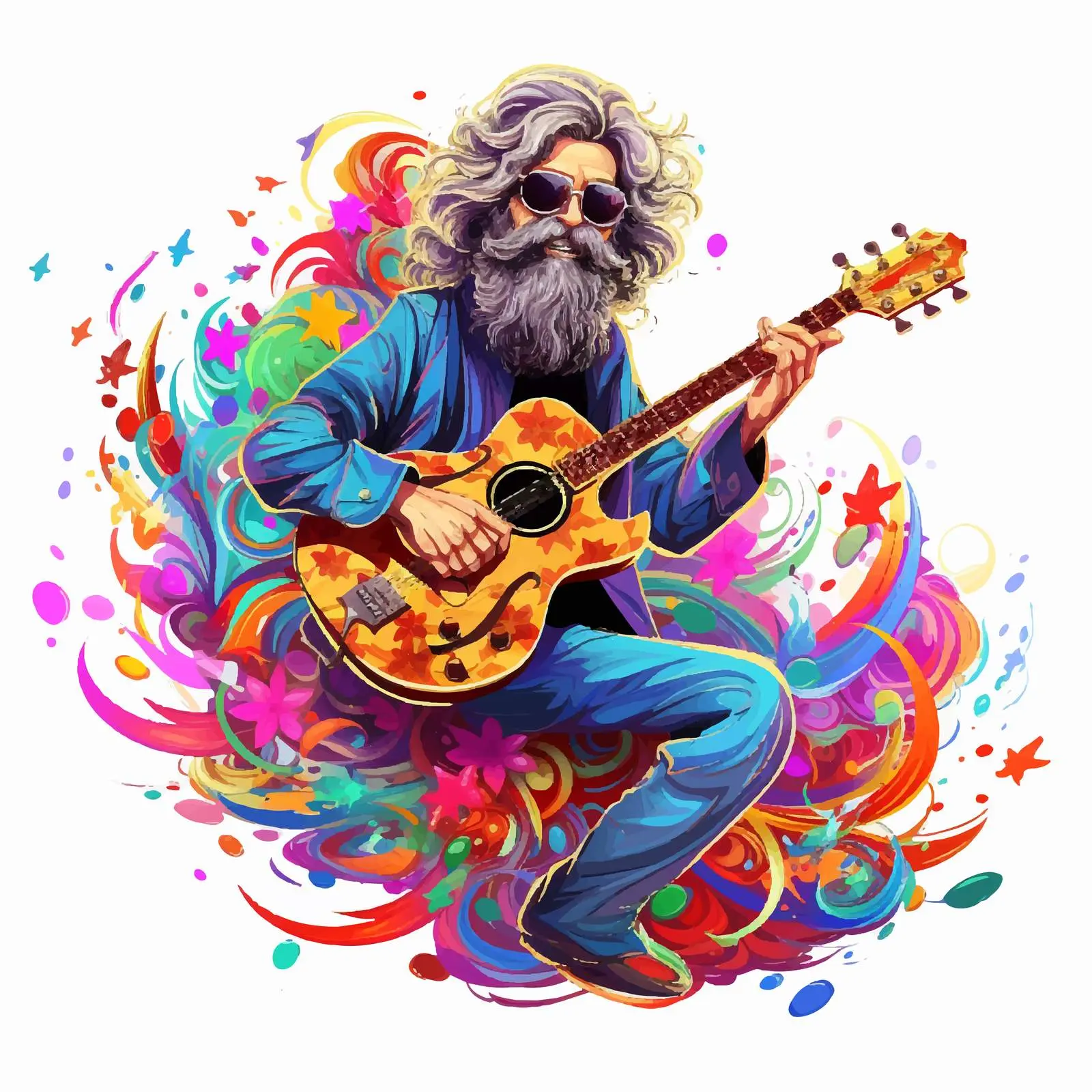 Hippie Character with Music Notes and Colors — free download from Dotvec