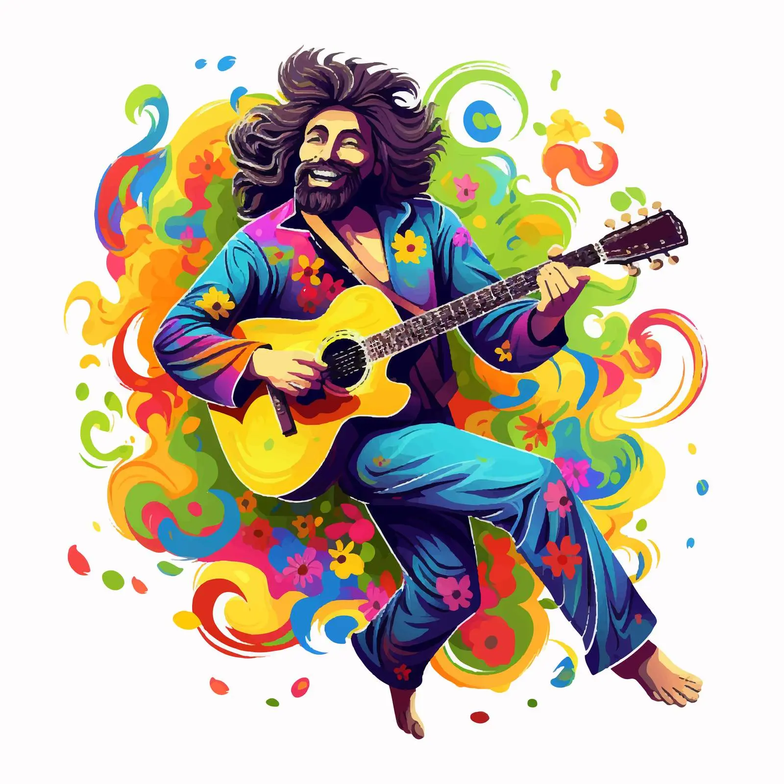 Vibrant Hippie Character with Music Notes — free download from Dotvec