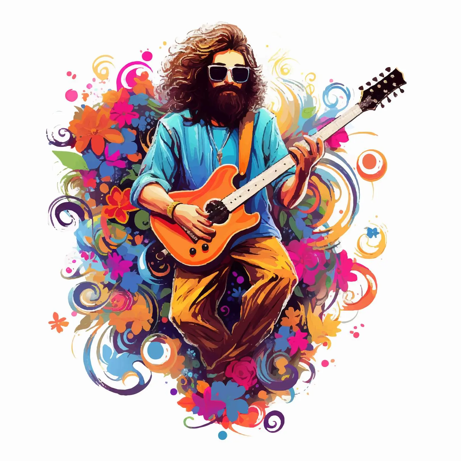 Hippie Character with Music Notes and Colors — free download from Dotvec