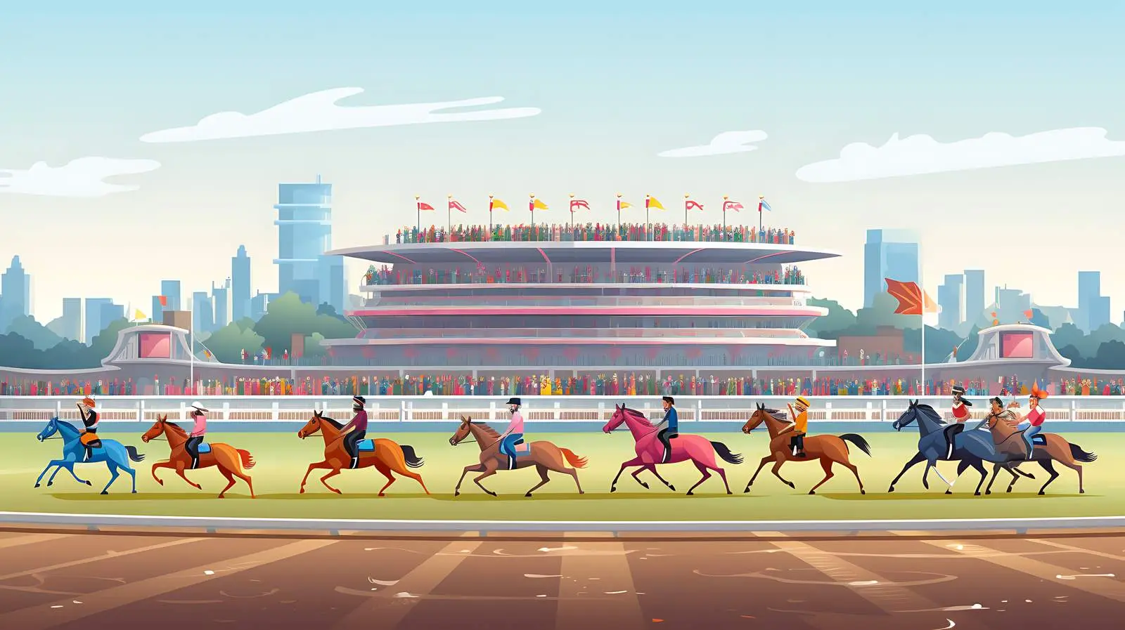 Cartoon Horse Racing Competition Panorama — free download from Dotvec