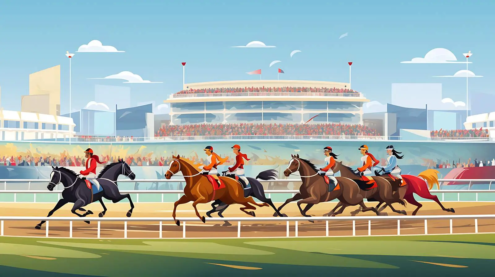 Cartoon Horse Racing Entertainment Panorama — free download from Dotvec