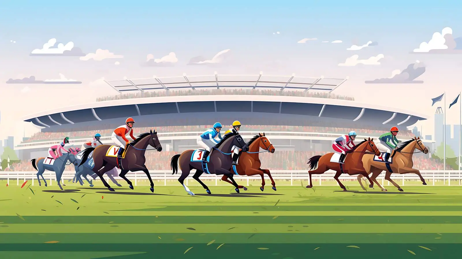 Cartoon Horse Racing Competition Panorama — free download from Dotvec