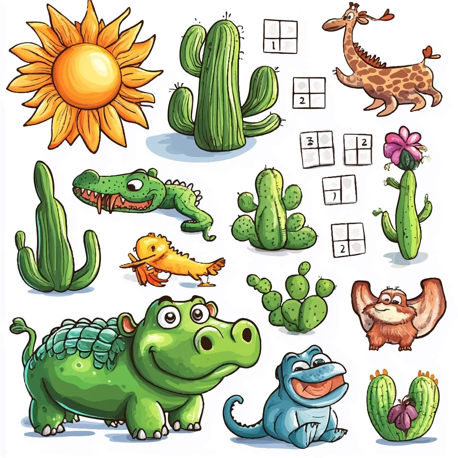 Animal Vector Design with Hippopotamus and Giraffe – free wild animals image from Dotvec