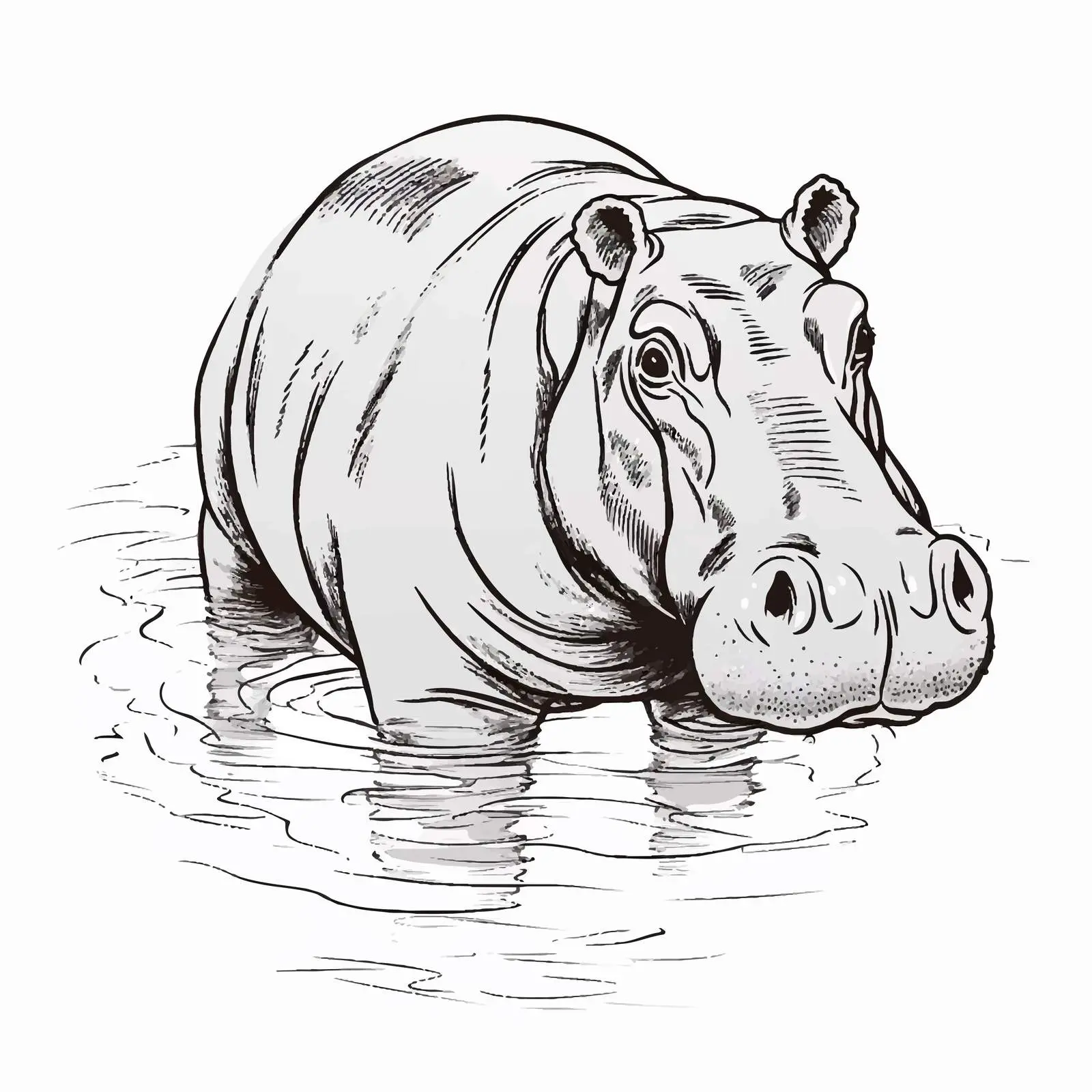 Hippo Outline Vector Illustration on White Background — free download from Dotvec
