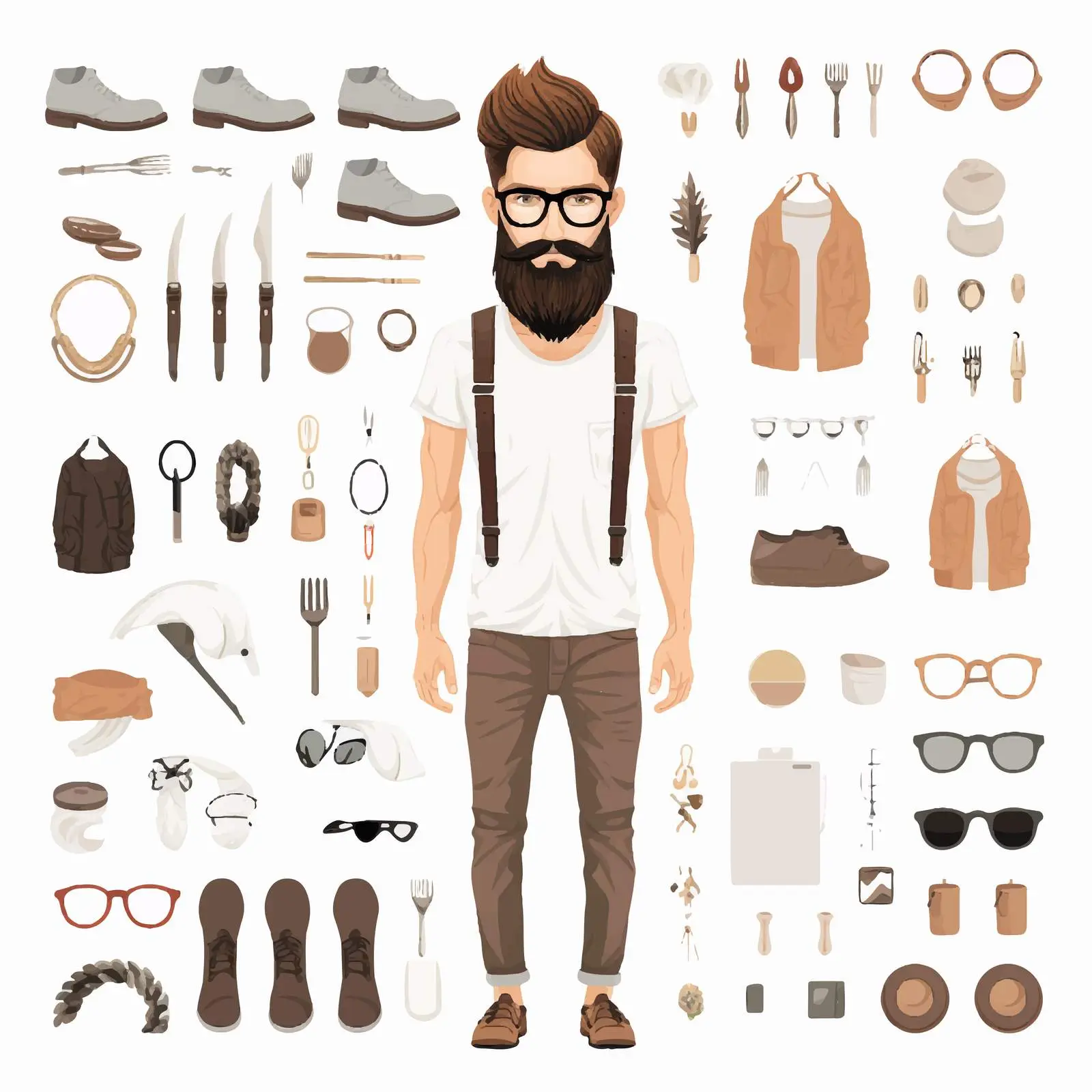 Flat Male Cartoon Character Hipster Kit — free download from Dotvec
